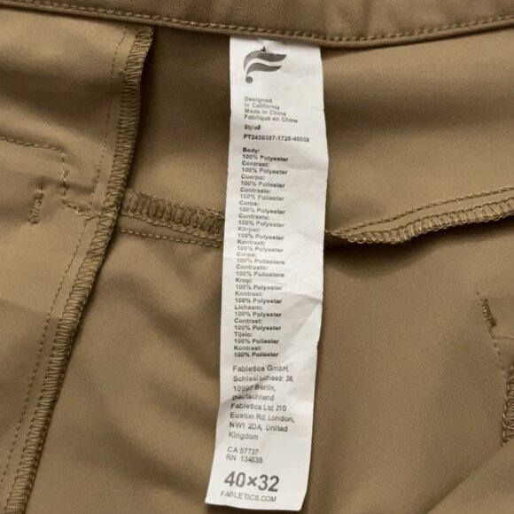 Fabletics The Don 5 Pocket Pants Mens Size 40x32 (Fits 40x30) Classic Fit Beige - Picture 5 of 5